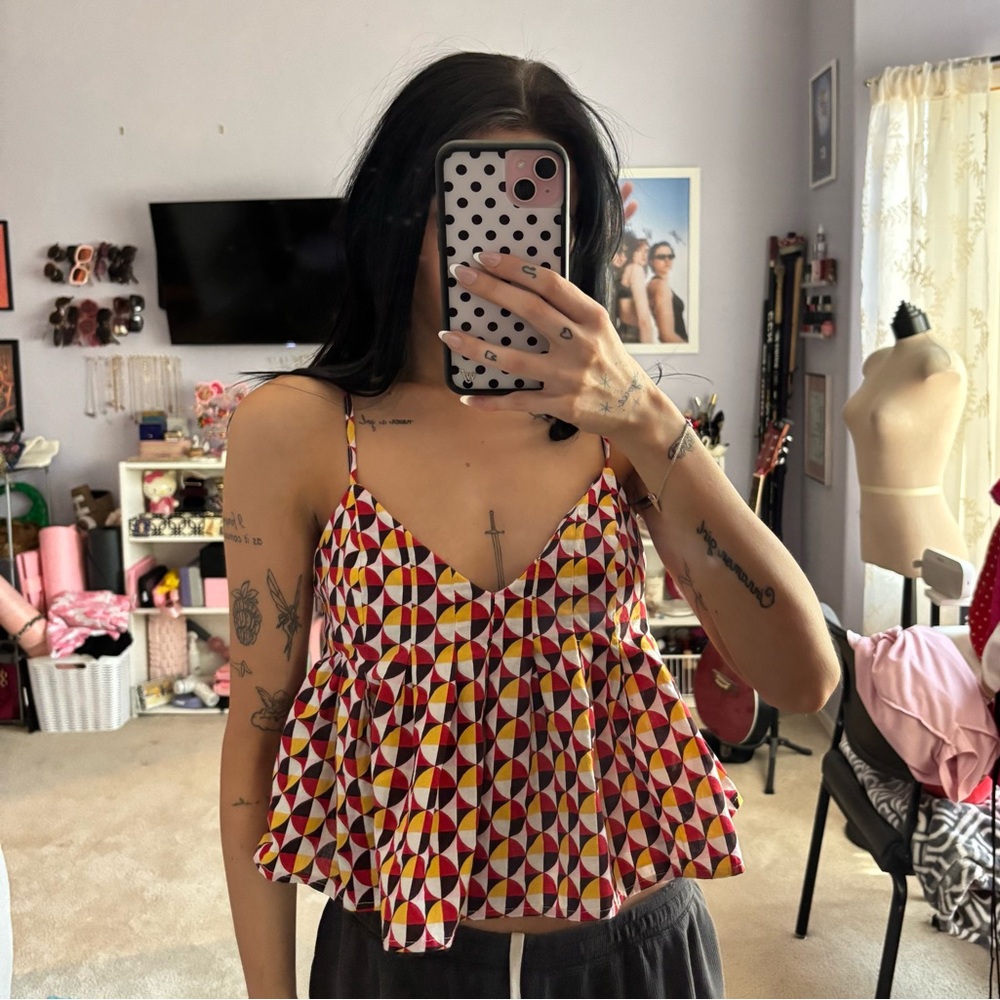 geometric print tank top blouse